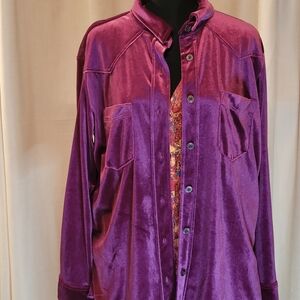 Gorgeous Velvet Wrangler Luxurious Velvet Button Down Shirt in Rich Purple, L,